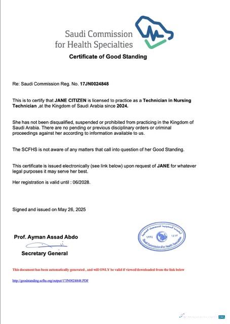 Download Saudi Arabia certificate of good standing Word and PDF template Photoshop template